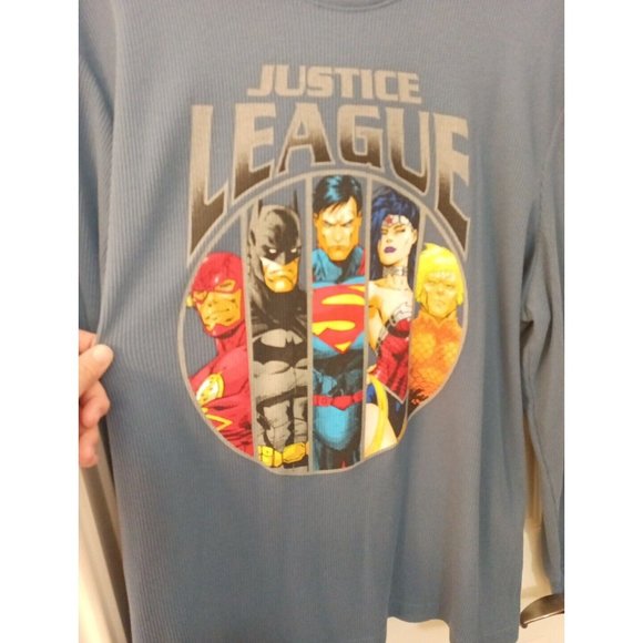Mens Justice League Graphic Print Blue Long Sleeve Thermal Shirt Size 2XL - Picture 2 of 7